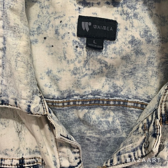 Waimea White Distressed Wash, Paint Splatter Stretch Denim Jeans Jacket Sz: L - Picture 3 of 7